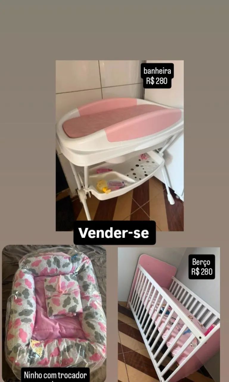 Banheira, ninho com trocador, berço 