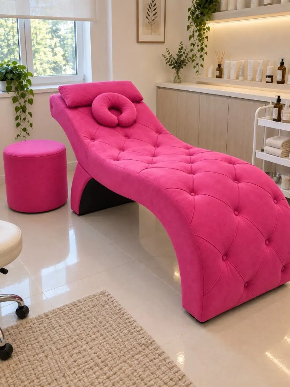 Puff Redondo Estofado para Estética e Maca Novo