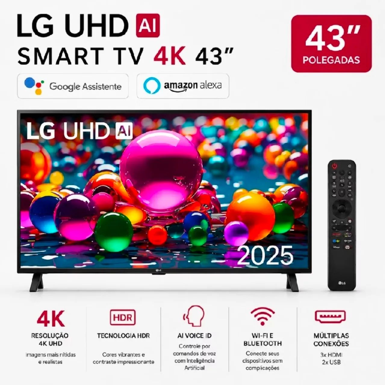 Smart TV 43" polegadas 4K com painel IPS da LG *Lacrada- Televisão Inteligente, HDMI, USB