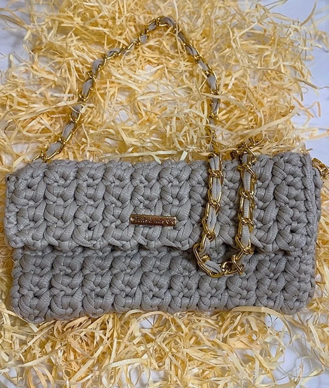 Bolsa de crochê cor bege - Foto 2