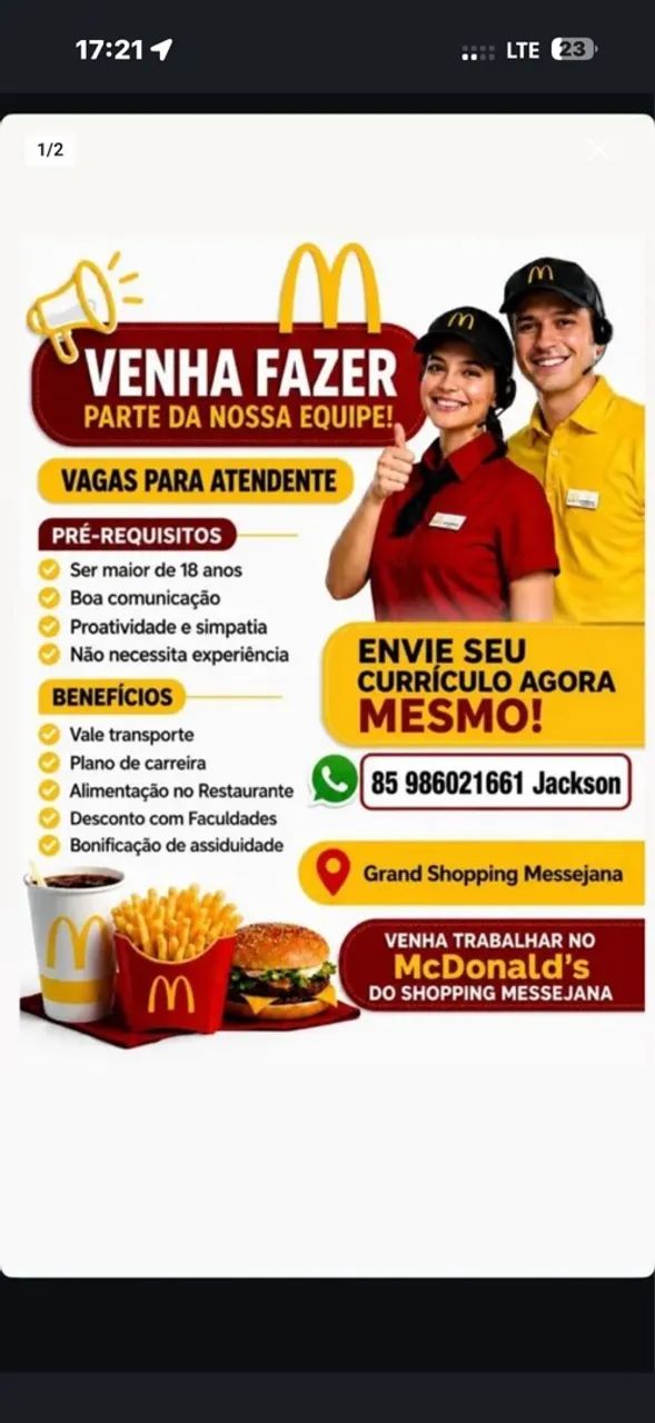 VAGA DE EMPREGO - MC DONALD?S - Foto 4