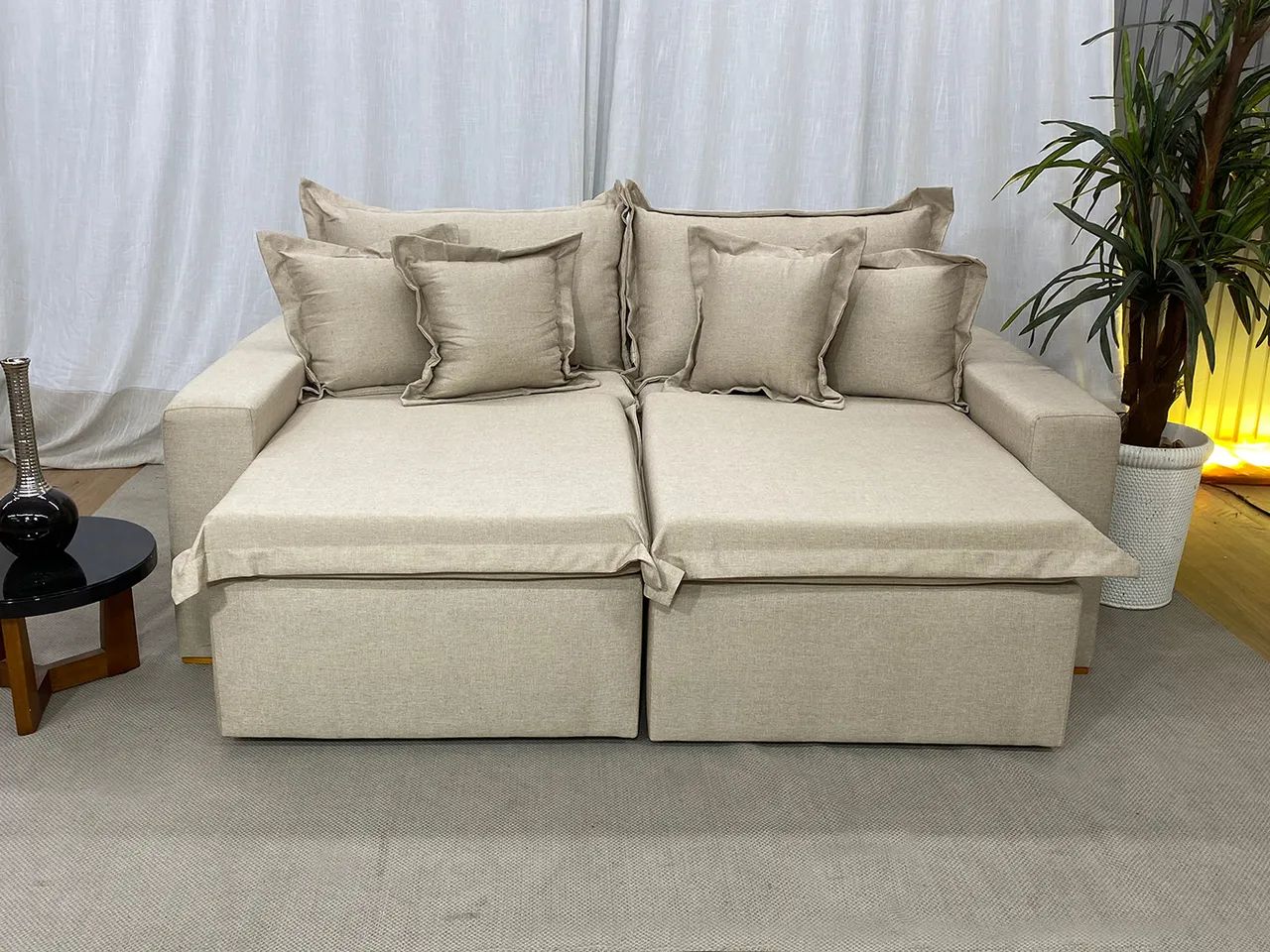 Sofá Cama Retrátil 2,00m Linho Bege Molas Ensacadas Pillow Top a87 - Foto 5