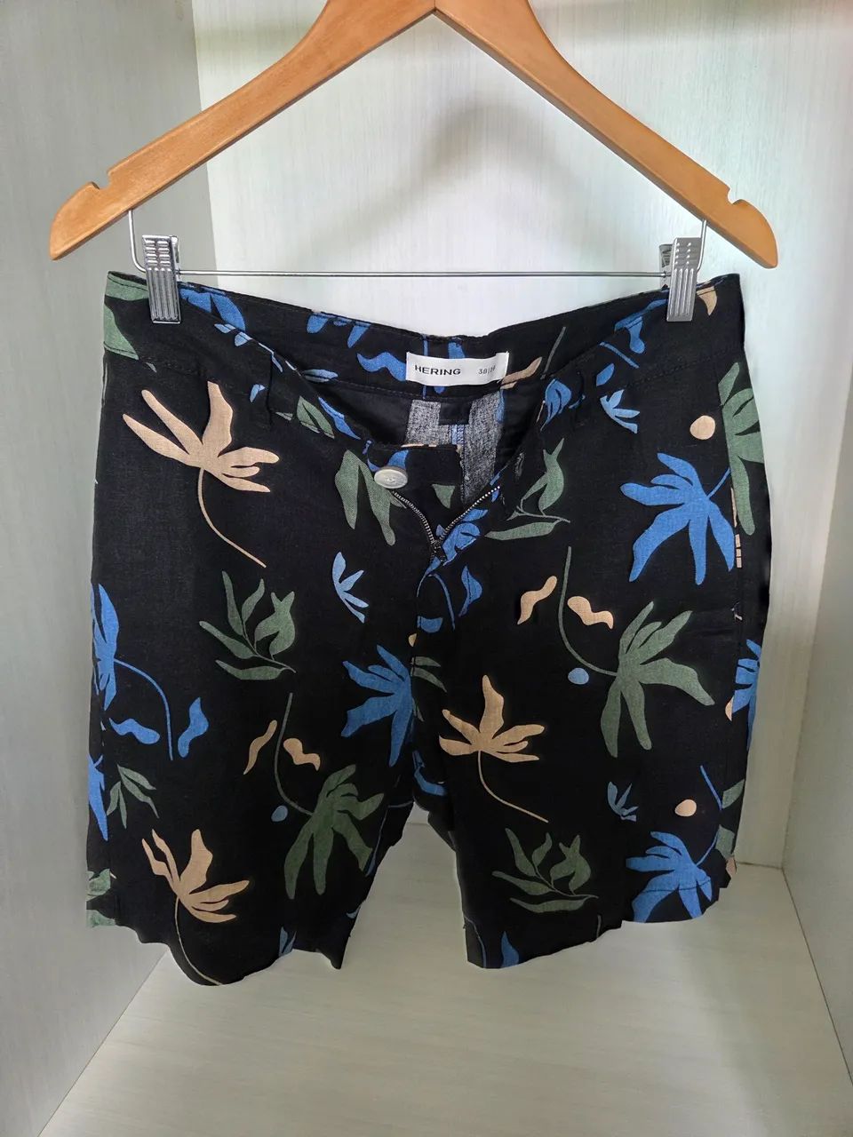 Bermuda linho estampada preta Hering - Tam 38