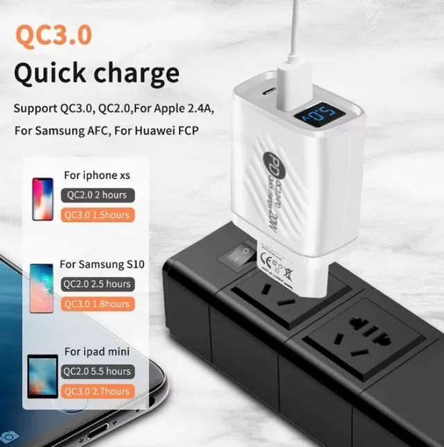 Carregador de Parede Maerknon 20W PD + QC 3.0 Display Digital Tipo C e USB - Foto 3