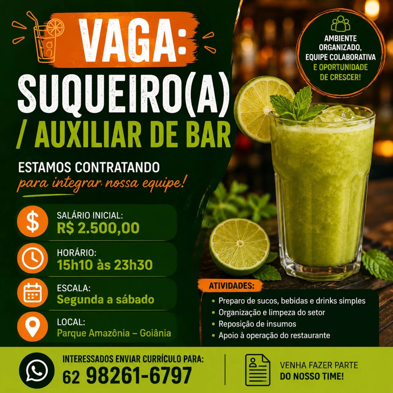 Suqueiro/aux. De barman