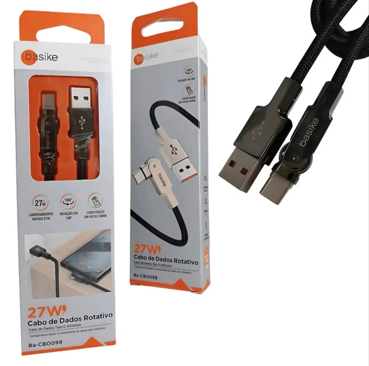 Cabo 1m 2 em 1 USB-C 65W ou Lightning 27W Carregamento Rápido Basike - Foto 5