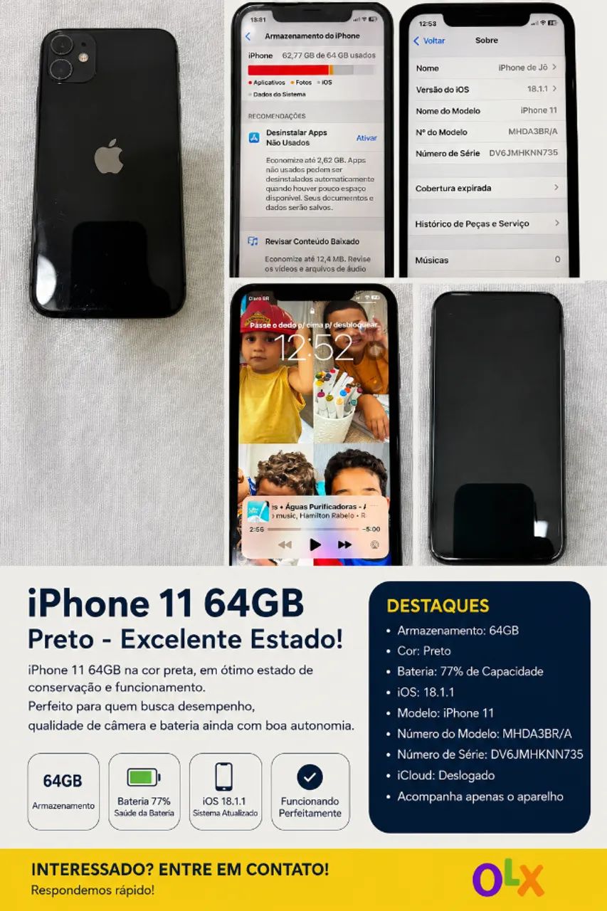 iPhone 11 64GB Preto | Bateria 77% | Ótimo estado