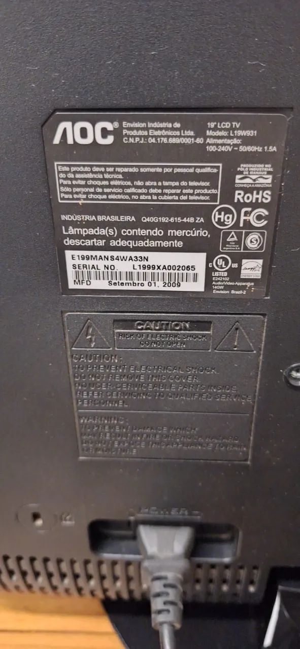 TV Monitor AOC 19 polegadas (Modelo L19W931) - Foto 3