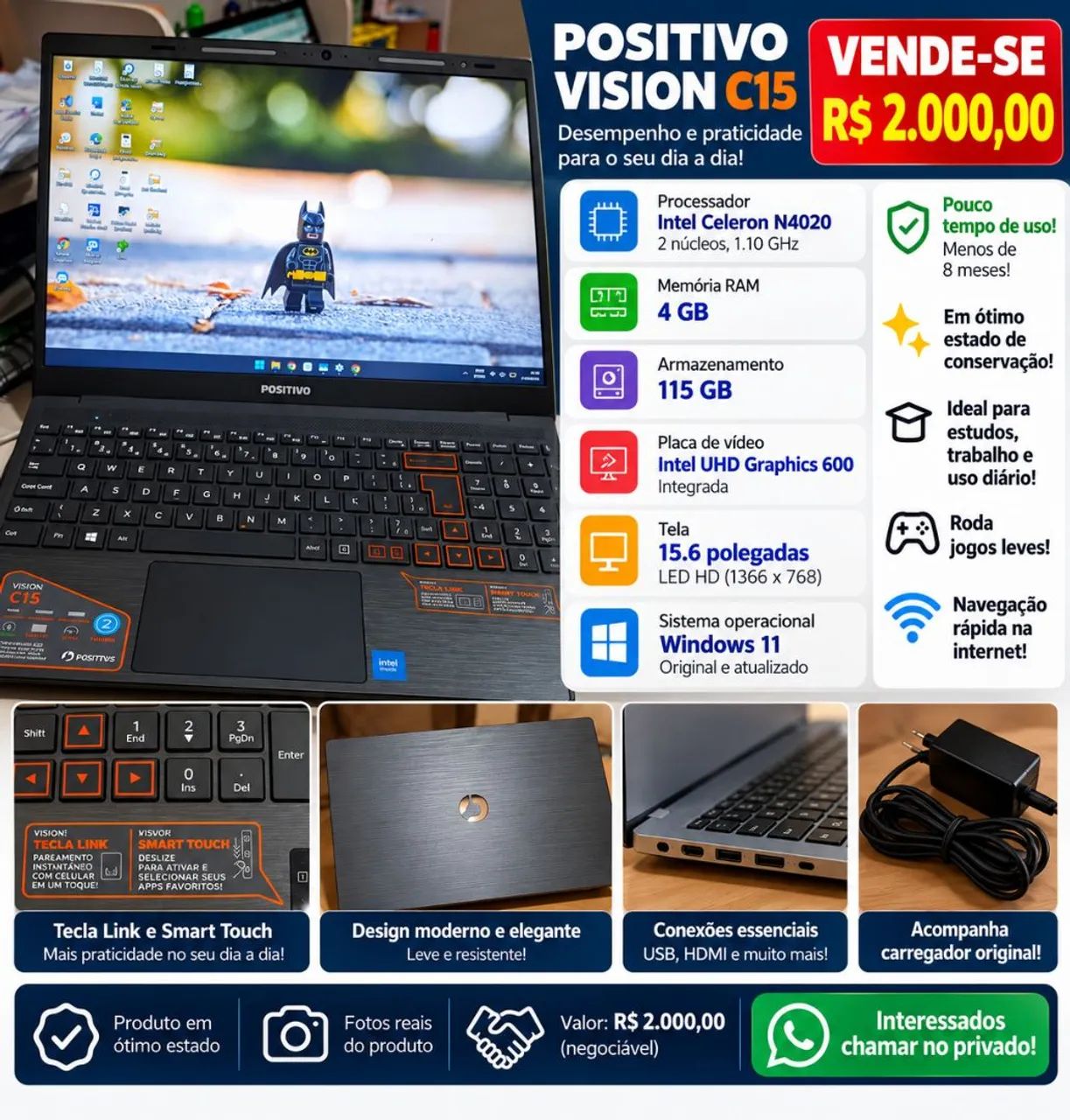  VENDO NOTEBOOK POSITIVO VISION C15 ? R$ 2.000