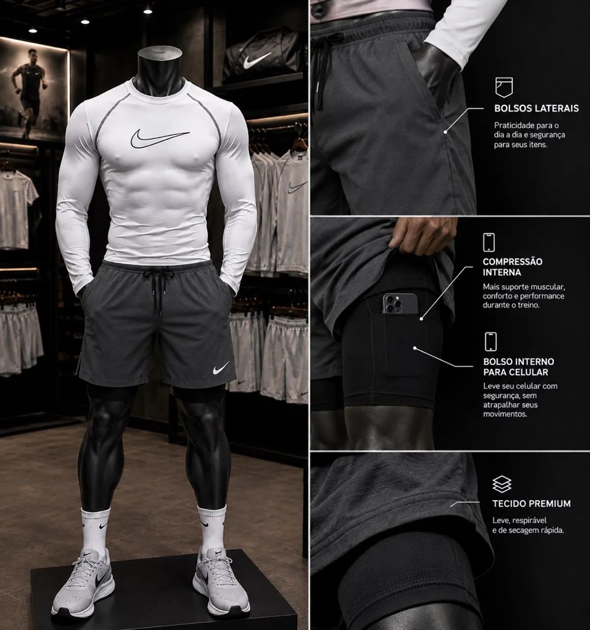 2 BERMUDAS COM COMPRESSÃO NIKE PRO - Foto 4