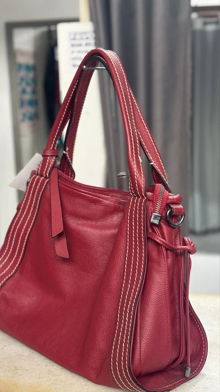 Elissa Atheniense Bolsa de Couro. Vermelha  - Foto 3