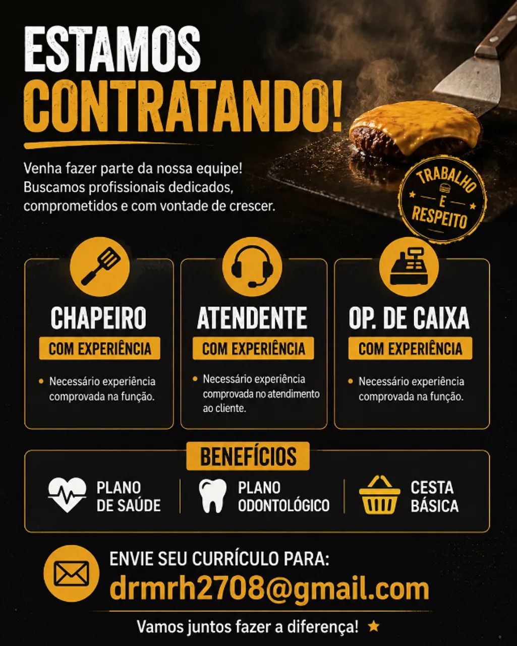 vagas atendente, op de caixa e chapeiro 