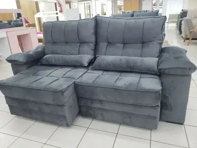 Sofá Retrátil 4 Lugares No Cinza