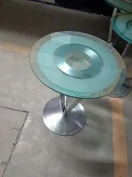 Mesa Lateral Inox Escovado com Vidro Temperado 60cm - Base Tripé Moderna - Foto 3