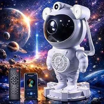 Projetor de Galáxias em forma de Astronauta com Caixa de Som Bluetooth 
