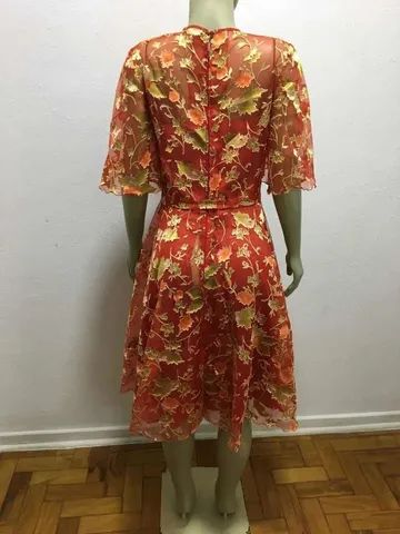 Vestido Alfaiataria Organza Tamanho P Vermelho Estampa Flor - Foto 5
