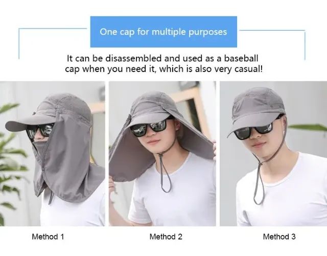 Chapéu de proteção solar, para esportes ao ar livre, com visor de rosto pescoço e proteção - Foto 4