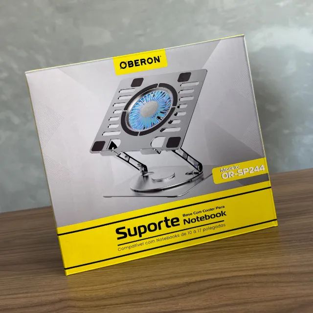 Suporte Para Notebook Giratório de Alumínio com Cooler e LED Oberon Or-Sp244 - Foto 3