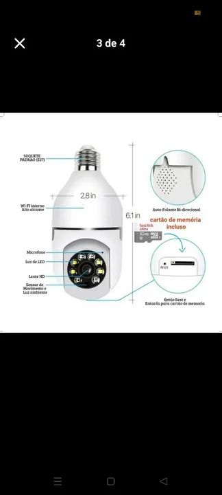 Camera Wifi Lampada Ip 360 Segurança Full Hd Visão Noturna - Foto 2