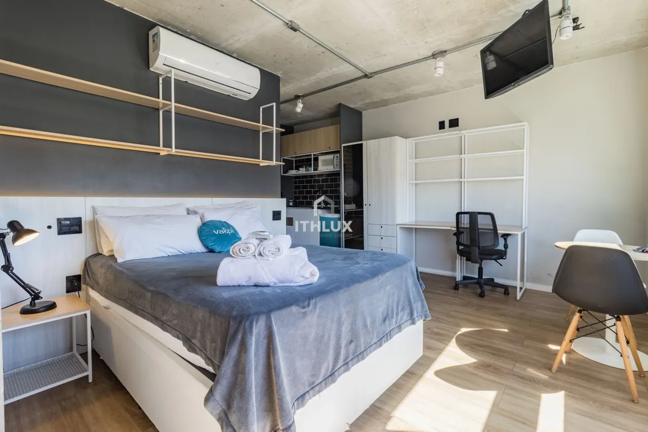 Ótimo Studio 100% Mobiliado, 27M2, Venda, 1 Dormitório, 1 Banheiro, Cozinha Equipada, 1 Va
