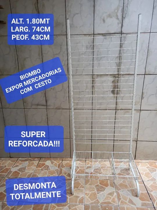 Expositor biombo com cesto + 14 ganchos super resistente industrial comércio em geral  - Foto 3