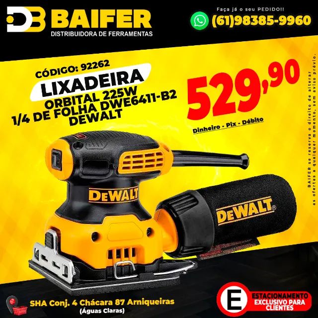 Lixadeira Orbital 225W 1/4 de Folha DWE6411-B2 Dewalt