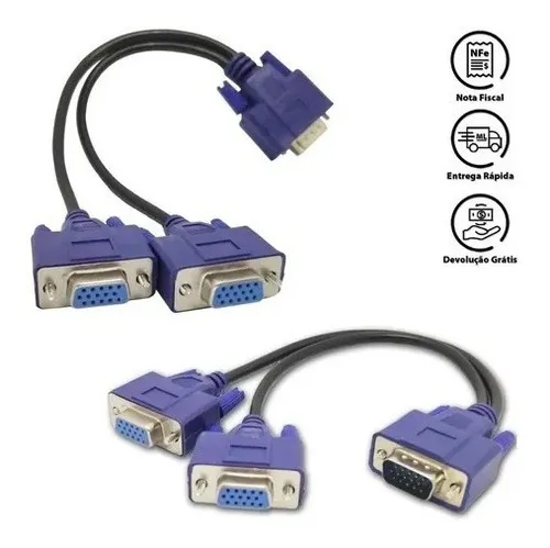 Cabo Y Duplicador Vga 1 Entrada 2 Saidas Vga Macho Femea