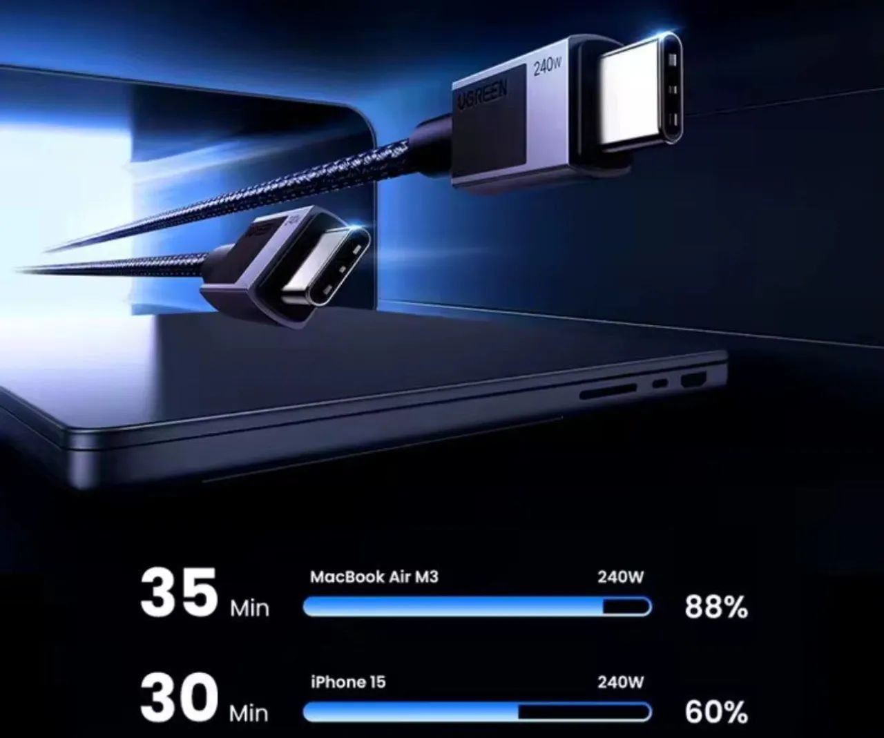 Cabo iPhone MacBook iPad 1metro Data Transfer USB-C 240W Ugreen - Foto 3