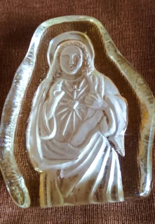 Antigo e raro Sagrado Coração de Jesus placa sacra Bloco de cristal translucido *Descrição