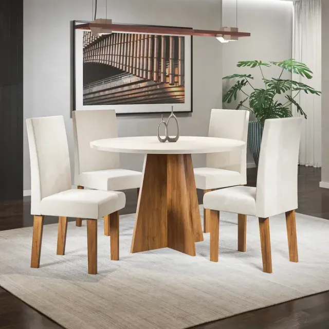 Mesa De Jantar Redonda Com 4 Cadeiras