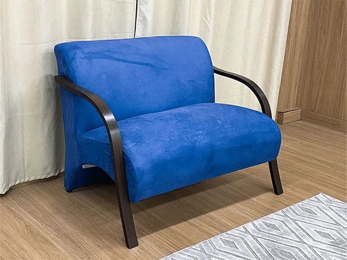 Conjunto de Poltronas 2x1x1 Lugares Azul Braço Madeira  - Foto 2