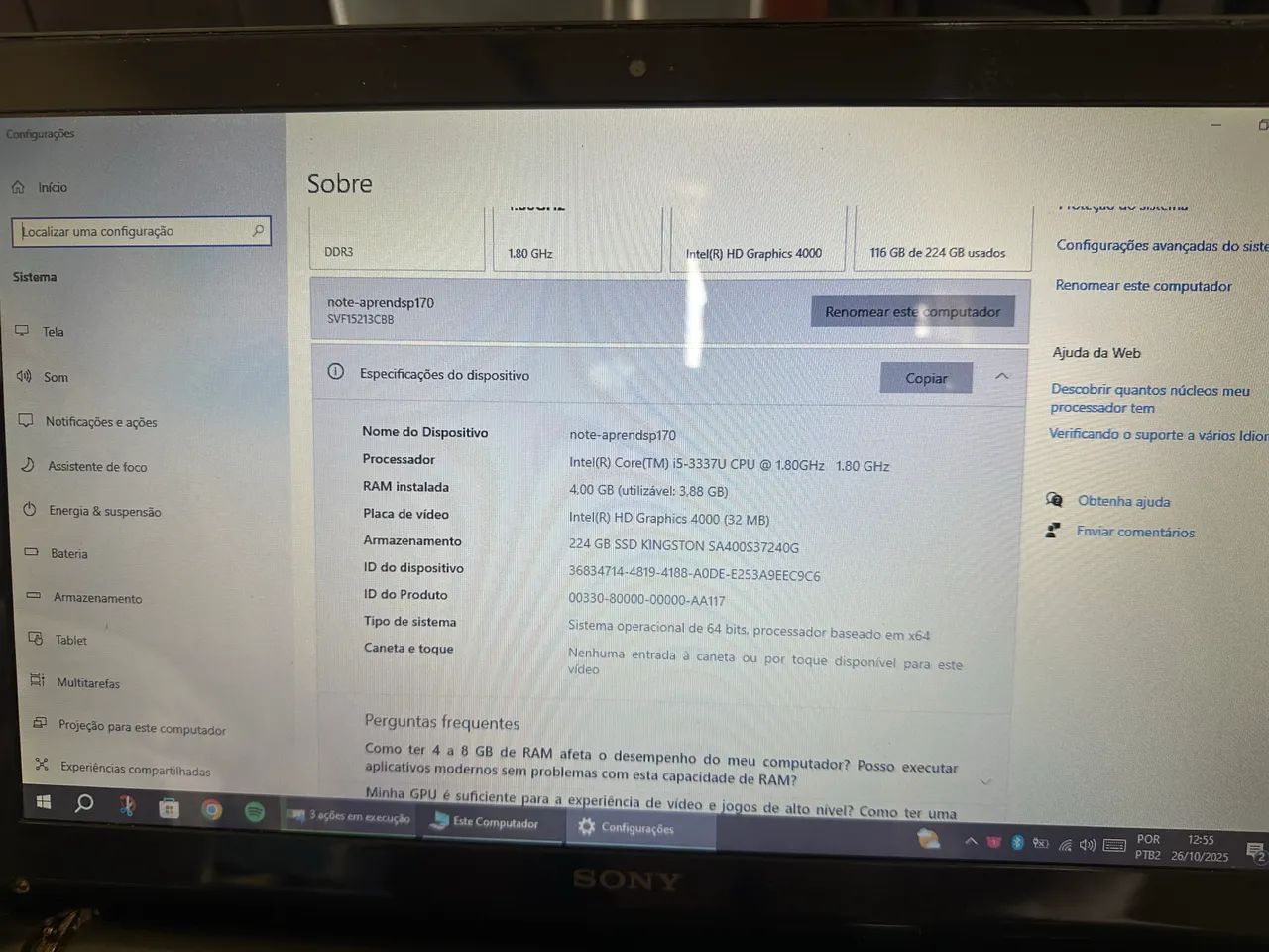 Notebook Sony VAIO Intel Core i5 256 SSD Windows 10 - Foto 2