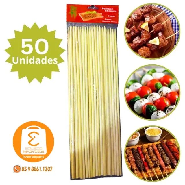 Palitos De Bambu Para Churrasco 50 Unidades com 30cm