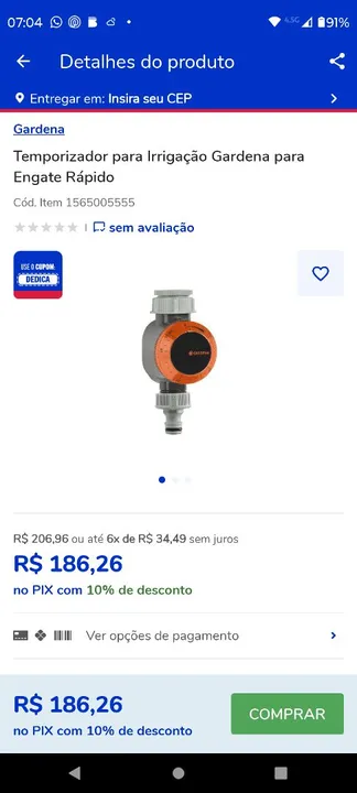 Temporizador para Irrigação Gardena para Engate Rápido