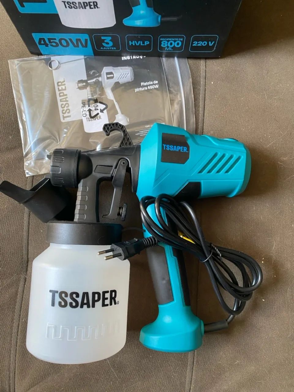 Pistola De Pintura Elétrica Pulverizadora de Tinta c/ compressor 450w Bico Metal - TSSAPER