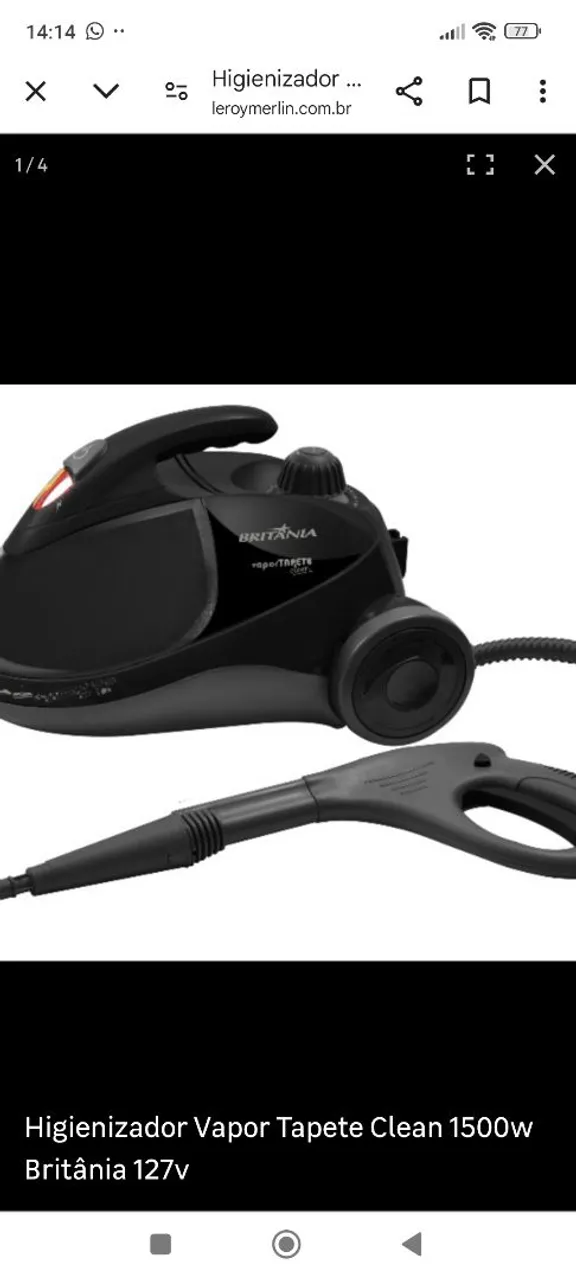 Vaporeto Higienizador Vapor Tapete Clean 1500w Britânia 127v