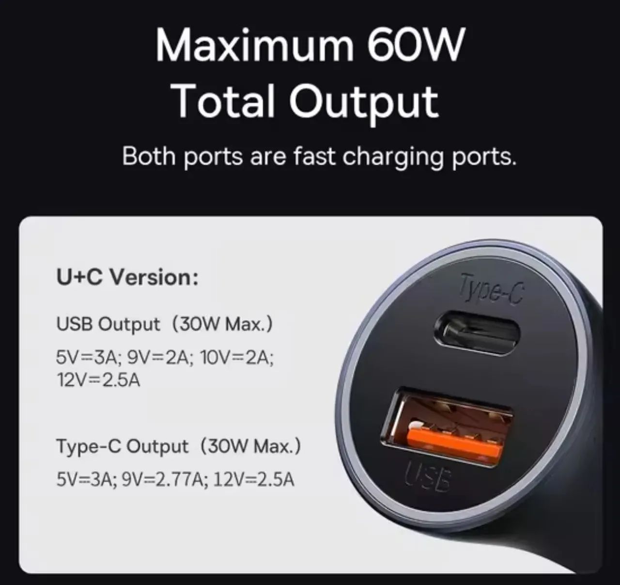 Carregador Veicular Baseus 60W Max, USB-C e USB - Foto 2