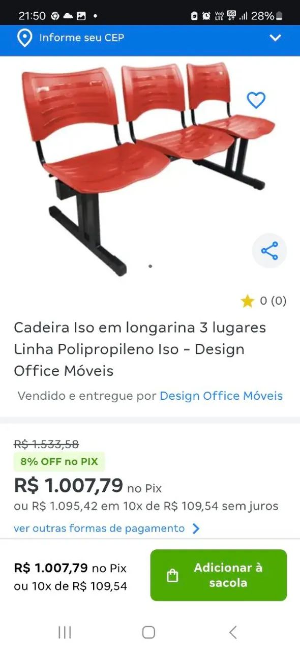 Cadeira Iso em longarina 3 lugares Linha Polipropileno Iso - Design Office Móveis - Otimo  - Foto 3