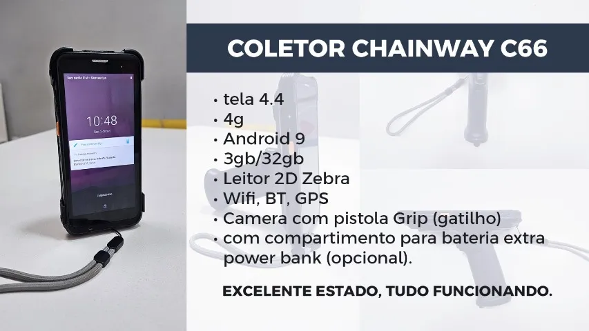 Coletor de Dados com Leitor de Codigo de Barras e Suporte tipo Pistola