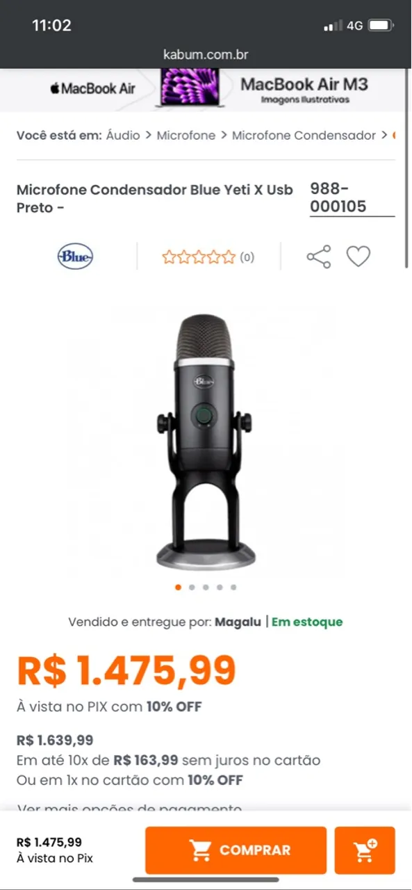 Microfone Condensador Blue Yeti X USB Preto - Novo