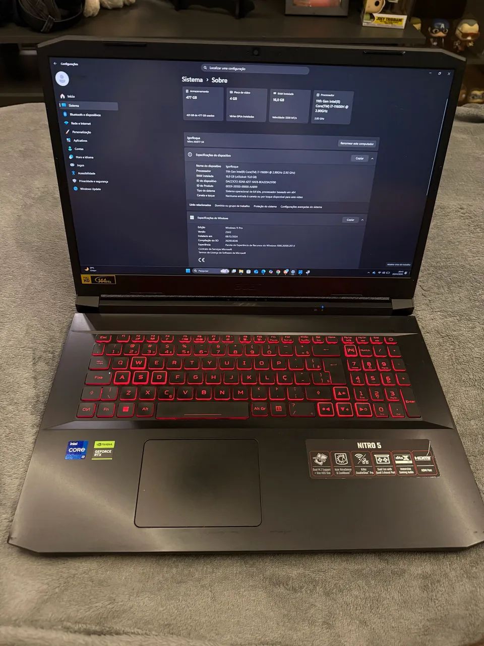 Acer Nitro 5 - Core i7 RTX3050 16gb RAM  SSD 512gb  Tela 15,6 FHD 144hz + case