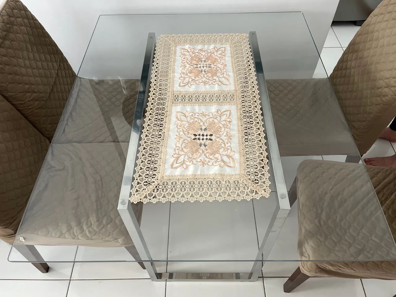 Mesa de Vidro Temperado com Base de Inox
