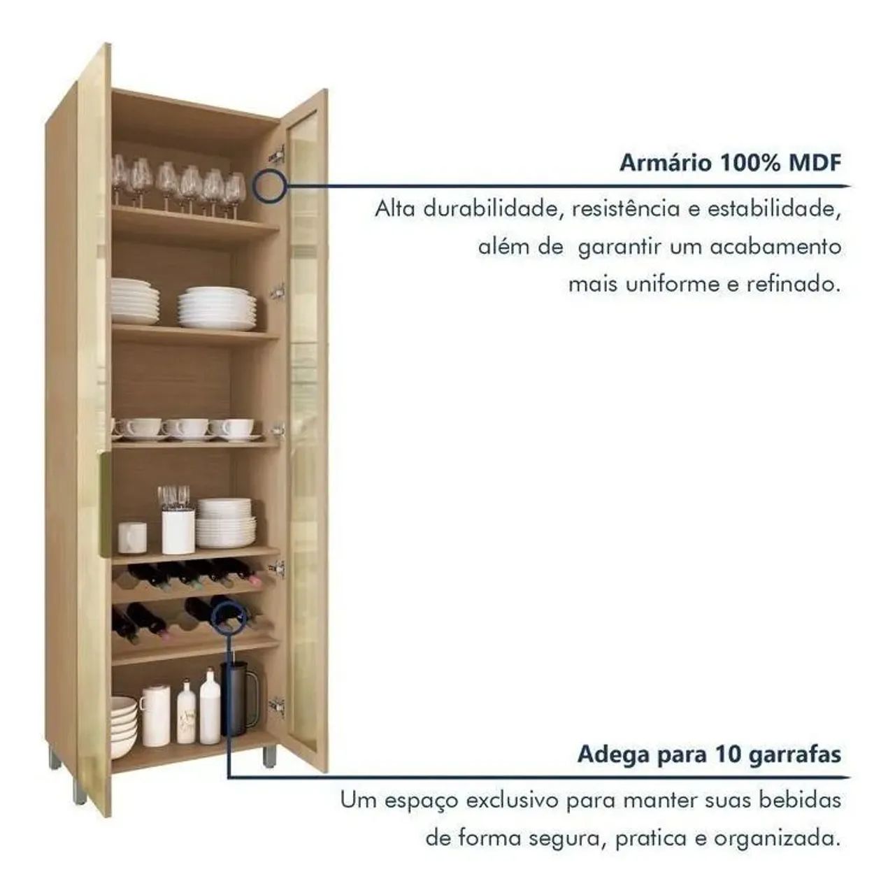 Cristaleira Infinito 2 Portas Vidro Reflecta Bronze MDF Carvalho com Adega Nesher<br> - Foto 4
