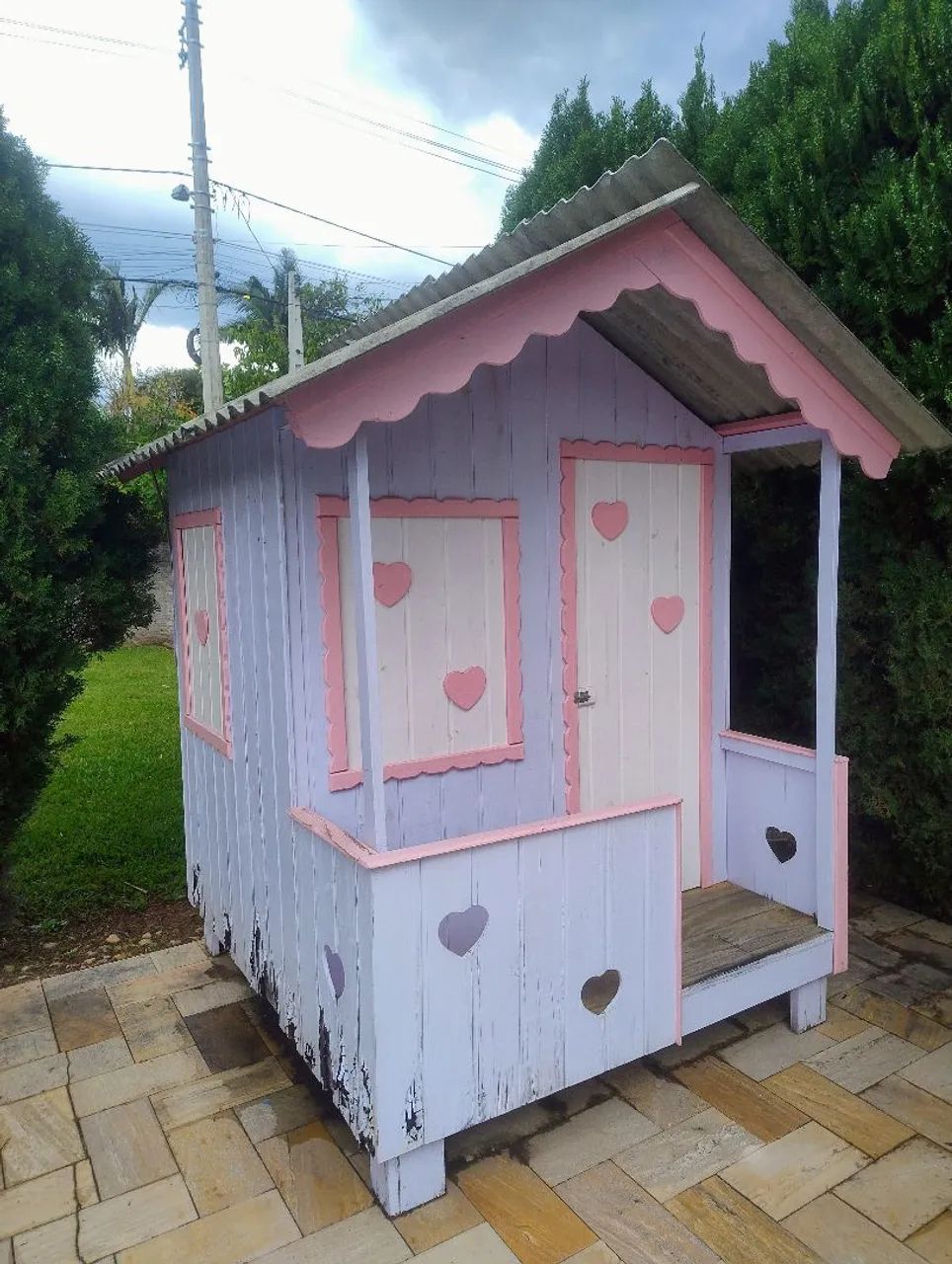 Casinha de boneca de madeira com coração  - Foto 3