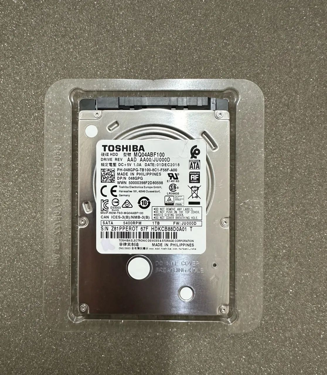 HD Toshiba Sata 1TB 5400rpm 2,5 polegadas 