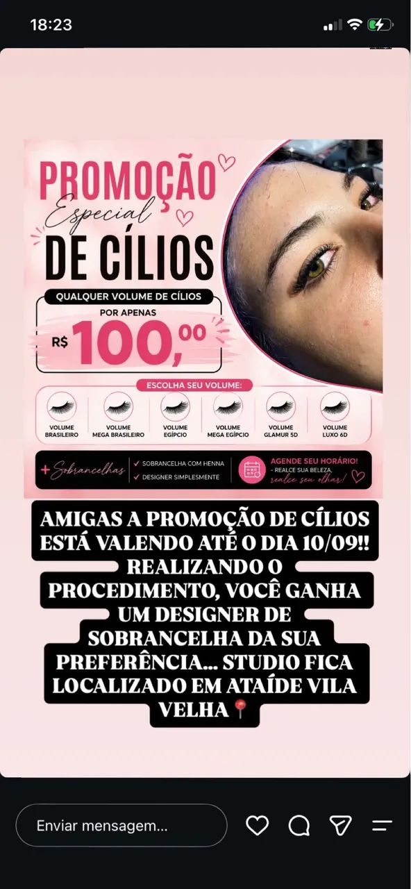 Promoção de cílios + sobrancelha 