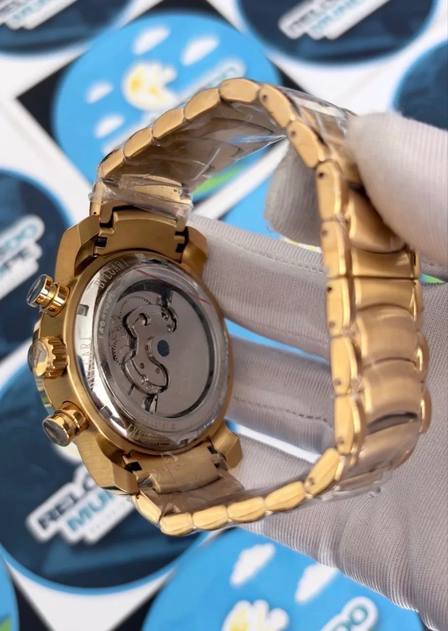 RELOGIO BV AUTOMÁTICO DOURADO E FUNDO PRETO - Foto 5