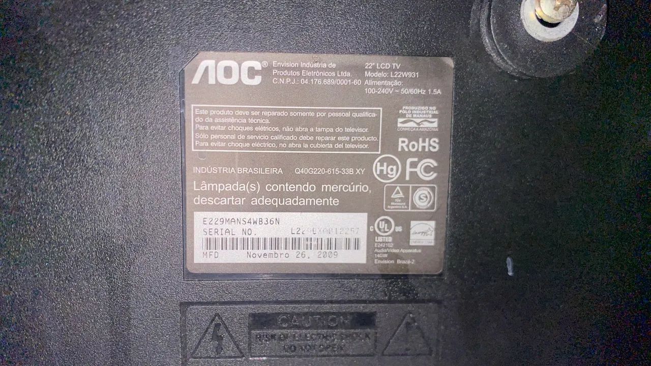 Monitor AOC 22 polegadas