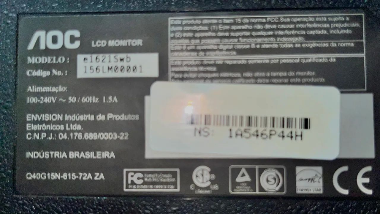 Monitor Aoc Led 15,6 Polegadas E1621swb  - Foto 3