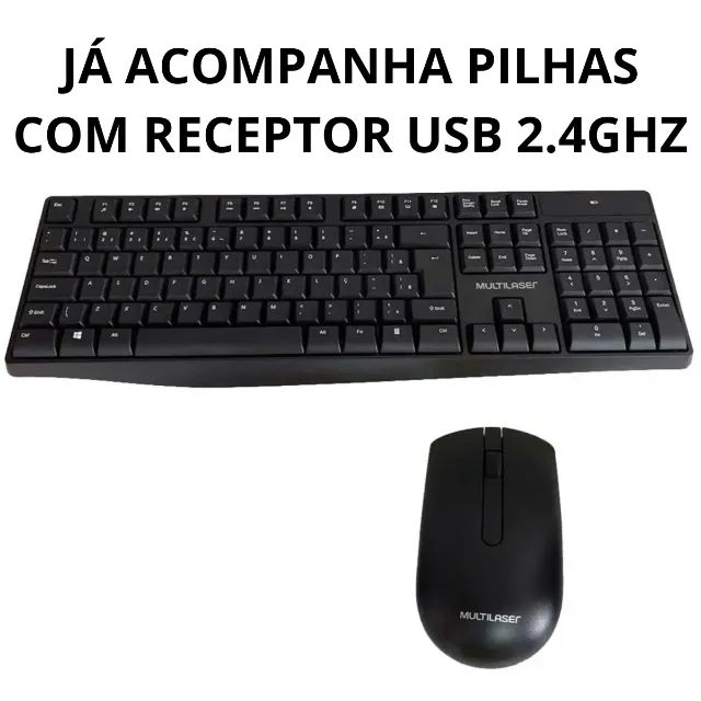 Kit Teclado e Mouse Sem Fio 2.4ghz Multimidia Usb Multilaser Preto Com Pilhas - Foto 4